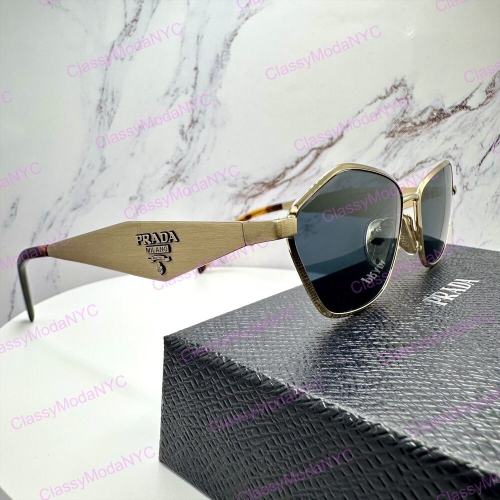 New PRADA Sunglasses Gold Metal 3D Logo Aviator Cat Eye Womens PRD50S ZVN70B